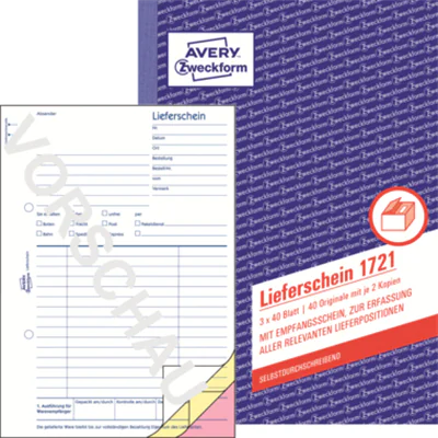 Avery Zweckform Lieferschein 1721 DIN A5 3x40Blatt Avery Zweckform Lieferschein 1721 DIN A5 3x40Blatt