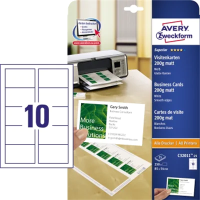 Avery Zweckform Visitenkarte C32011-25 weiß 250 St./Pack. Avery Zweckform Visitenkarte C32011-25 weiß 250 St./Pack.