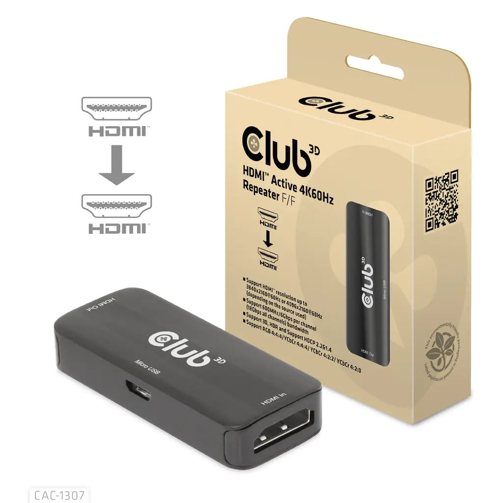Club 3D HDMI Aktiver 4K60Hz Repeater B/B CAC-1307
