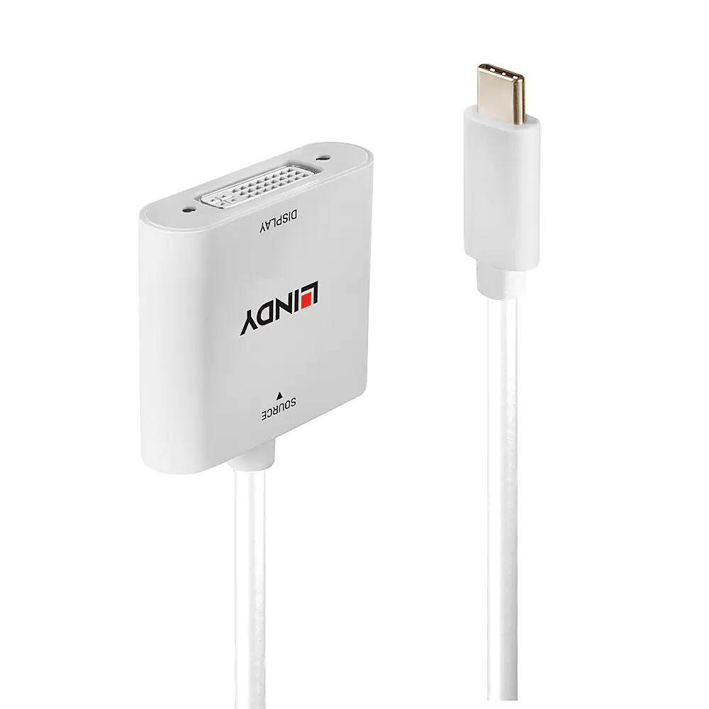 Lindy - Videoadapter - Single Link - 24 pin USB-C (M) zu DVI-D (W) - Thunderbolt 3 - 10 cm - 1920 x 1200 (WUXGA) Support 60 Hz (DVI und VGA) - weiß