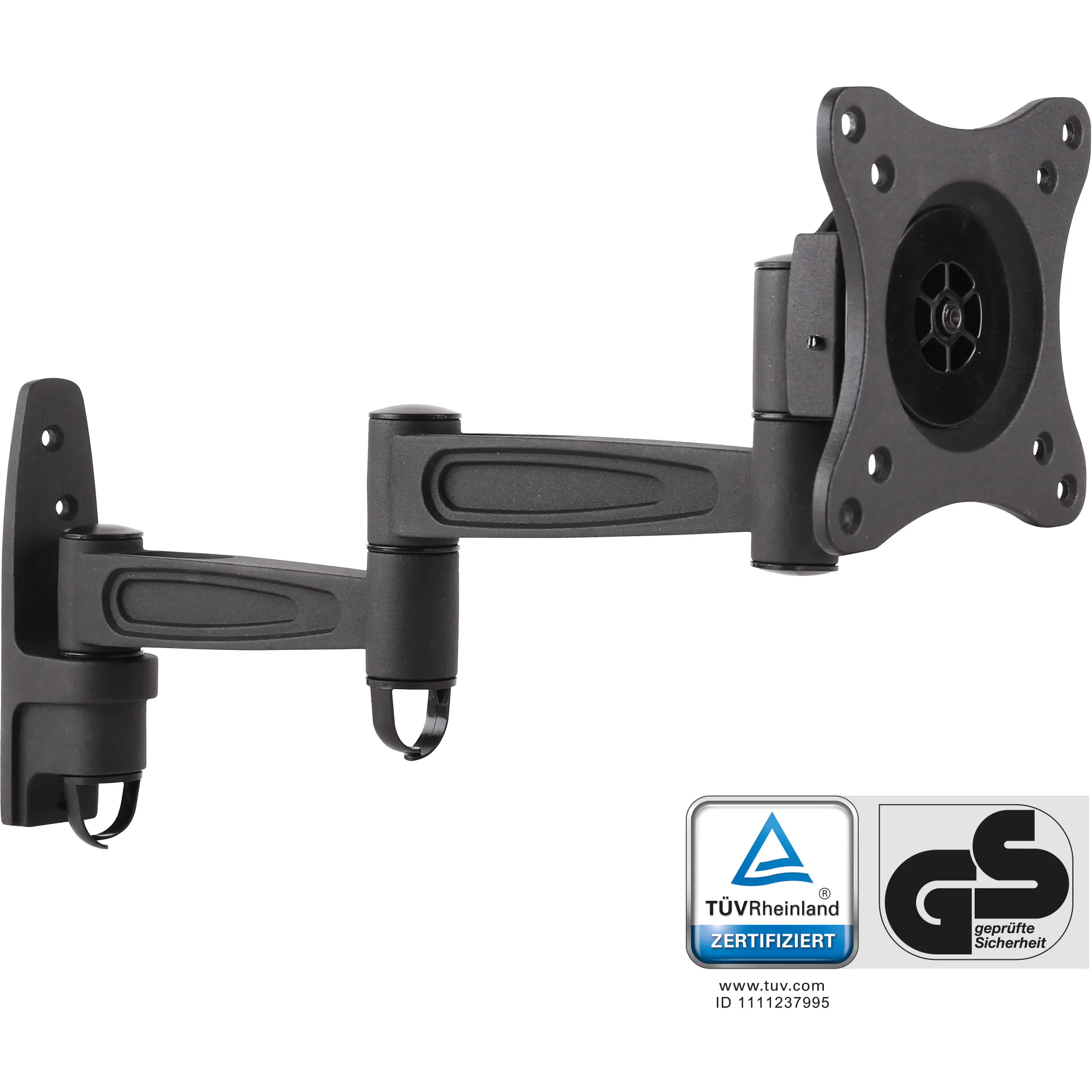 InLine - Befestigungskit (Wandmontage) - einstellbarer Arm - für LCD-Display - Aluminium - Schwarz - Bildschirmgröße: 33-68 cm (13"-27")