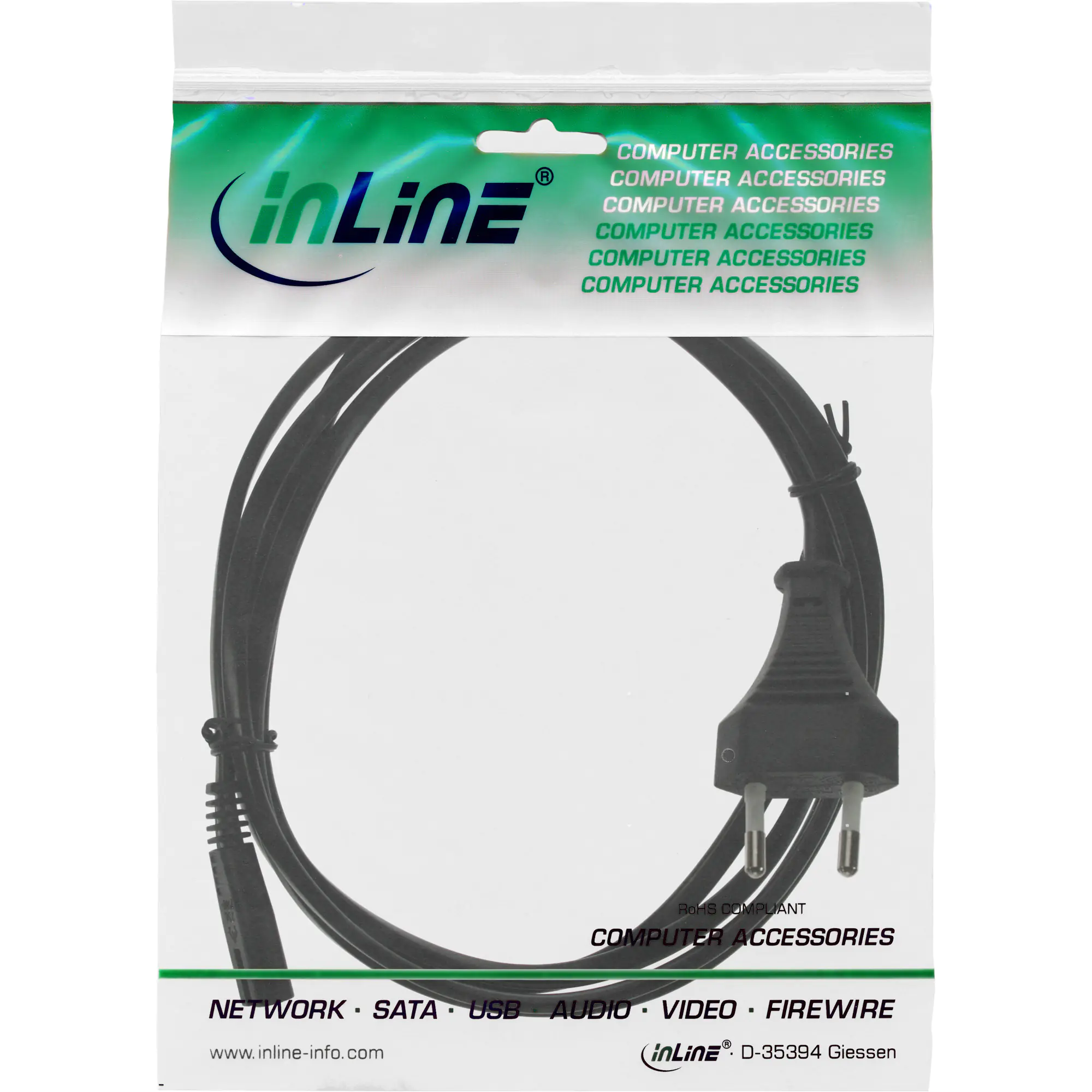 InLine Netzkabel - Netzstecker auf Euro 8 C7 Stecker - 1,8 m - 16654 InLine Netzkabel - Netzstecker auf Euro 8 C7 Stecker - 1,8 m - 16654