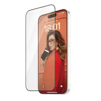 PanzerGlass Re:fresh - Bildschirmschutz für Handy - ultrabreite Passform mit EasyAligner - Glas - Rahmenfarbe schwarz - für Apple iPhone 15 Pro