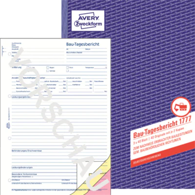 Avery Zweckform Bautagesbericht 1777 DIN A4 3x40Blatt Avery Zweckform Bautagesbericht 1777 DIN A4 3x40Blatt