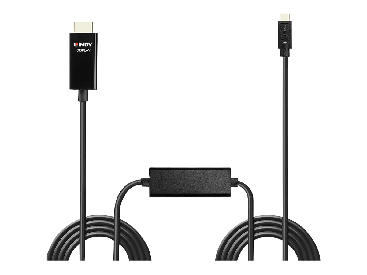 Lindy - Adapterkabel - 24 pin USB-C männlich zu HDMI männlich - 10 m - abgeschirmt - Schwarz - rund, aktiver Chip, unterstützt 4K 60 Hz (4096 x 2160)