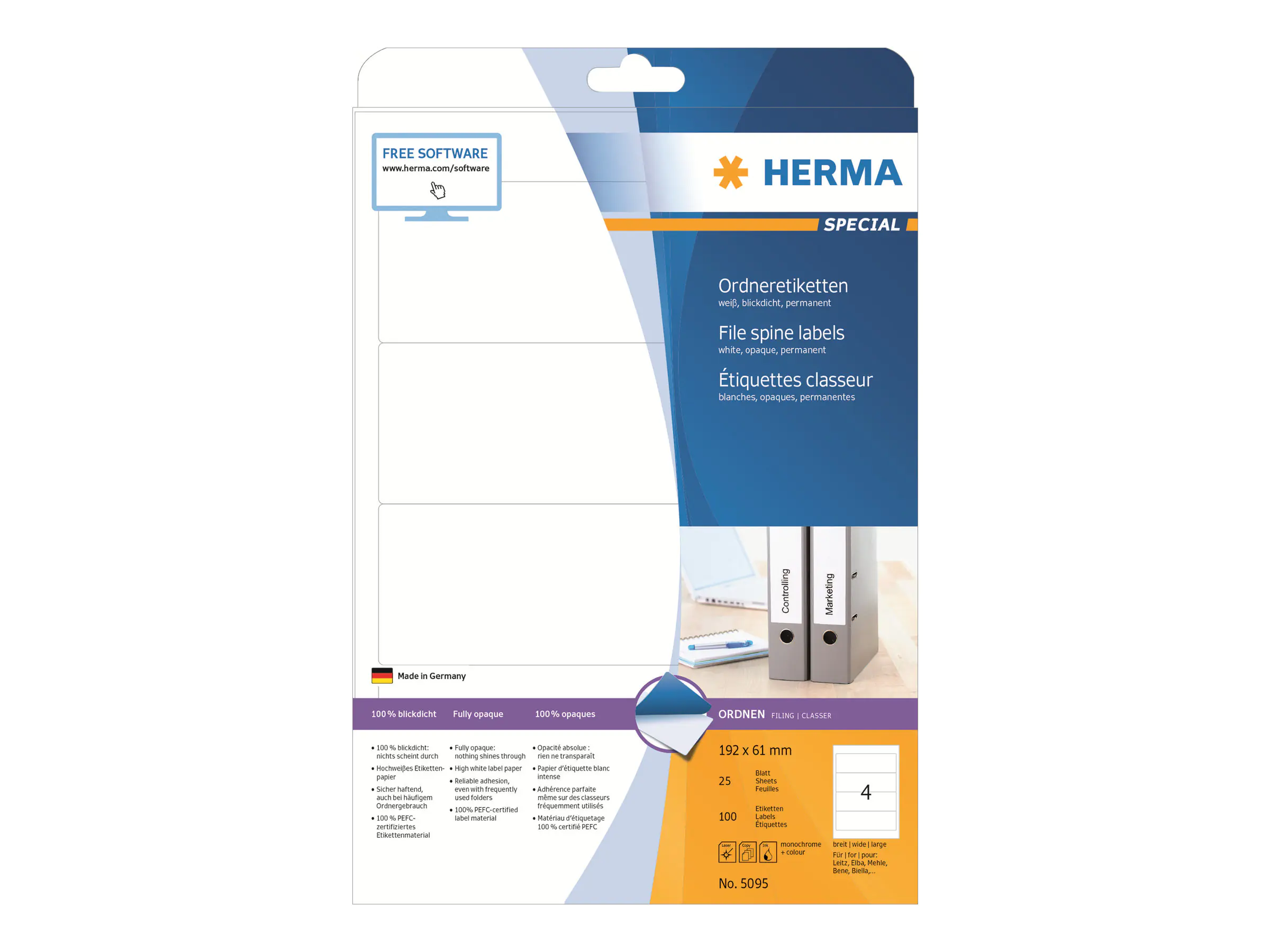 HERMA Ordneretikett 5095 192x61mm sk weiß 100 St./Pack.