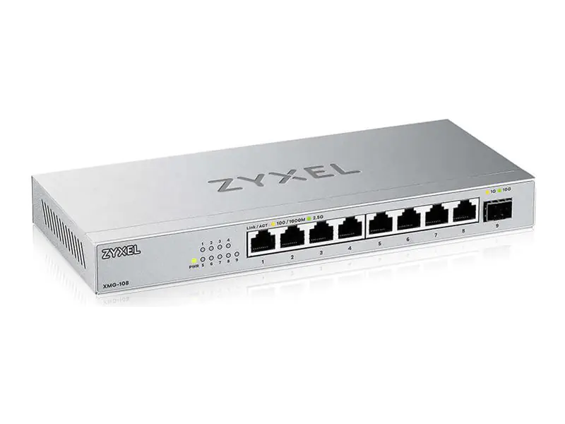 Zyxel XMG-100 Series XMG-108 - Switch - nicht verwaltet - unmanaged - 8 x 100/1000/2.5G + 1 x Gigabit SFP / 10 Gigabit SFP+ - Desktop, wandmontierbar Zyxel XMG-100 Series XMG-108 - Switch - nicht verwaltet - unmanaged - 8 x 100/1000/2.5G + 1 x Gigabit SFP / 10 Gigabit SFP+ - Desktop, wandmontierbar