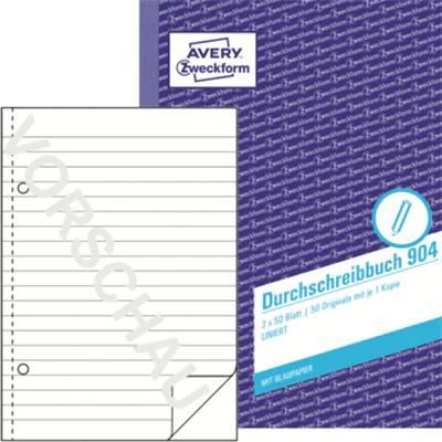 Avery Zweckform Durchschreibebuch 904 DIN A5 liniert 2x50Blatt Avery Zweckform Durchschreibebuch 904 DIN A5 liniert 2x50Blatt