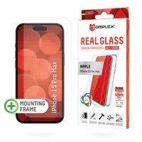 DISPLEX Panzerglas + Schutzhülle für Apple iPhone 15 Pro Max, Eco-Montagerahmen, kratzer-resistent, Apple, iPhone 15 Pro Max, Trockene Anwendung, Schlagfest, Kratzresistent, Staubresistent, Transparent, 1 Stück(e) 01849