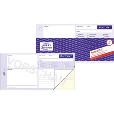 Avery Zweckform Kurzbrief 1741 1/3 DIN A4 2x40Blatt Avery Zweckform Kurzbrief 1741 1/3 DIN A4 2x40Blatt