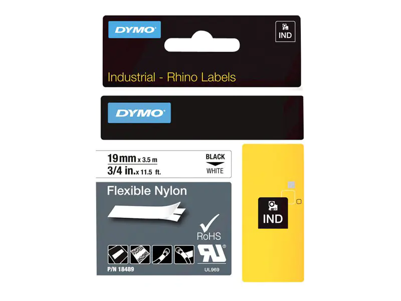 DYMO IND - Nylon - Klebstoff - Schwarz auf Weiß - Rolle (1,9 cm x 4 m) 1 Kassette(n) flexibles Etikettenband - für Rhino 4200, 4200 Kit, 5200, 5200 Hard Case Kit; RhinoPRO 6000; DYMO LabelWriter 450 Duo