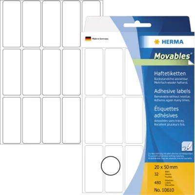 HERMA Haftetikett Movables 10610 20x50mm weiß 480 St./Pack.