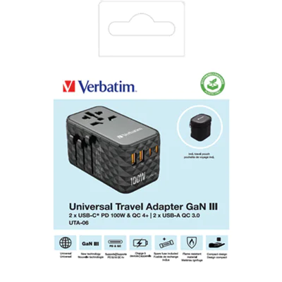 Verbatim Reisenetzteil 100-250V Polycarbonat schwarz Verbatim Reisenetzteil 100-250V Polycarbonat schwarz