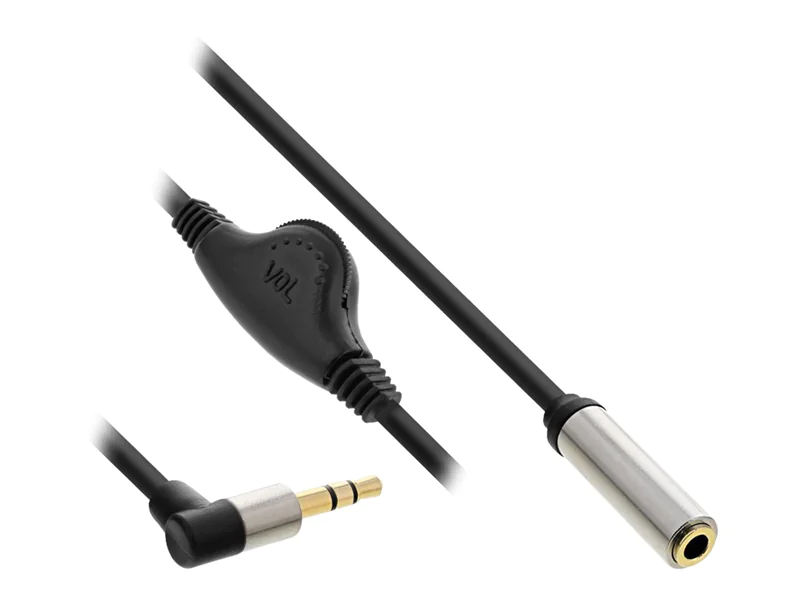 InLine Slim Audio Kabel Klinke 3,5mm ST gewinkelt / BU - mit Lautstärkeregler 99253C