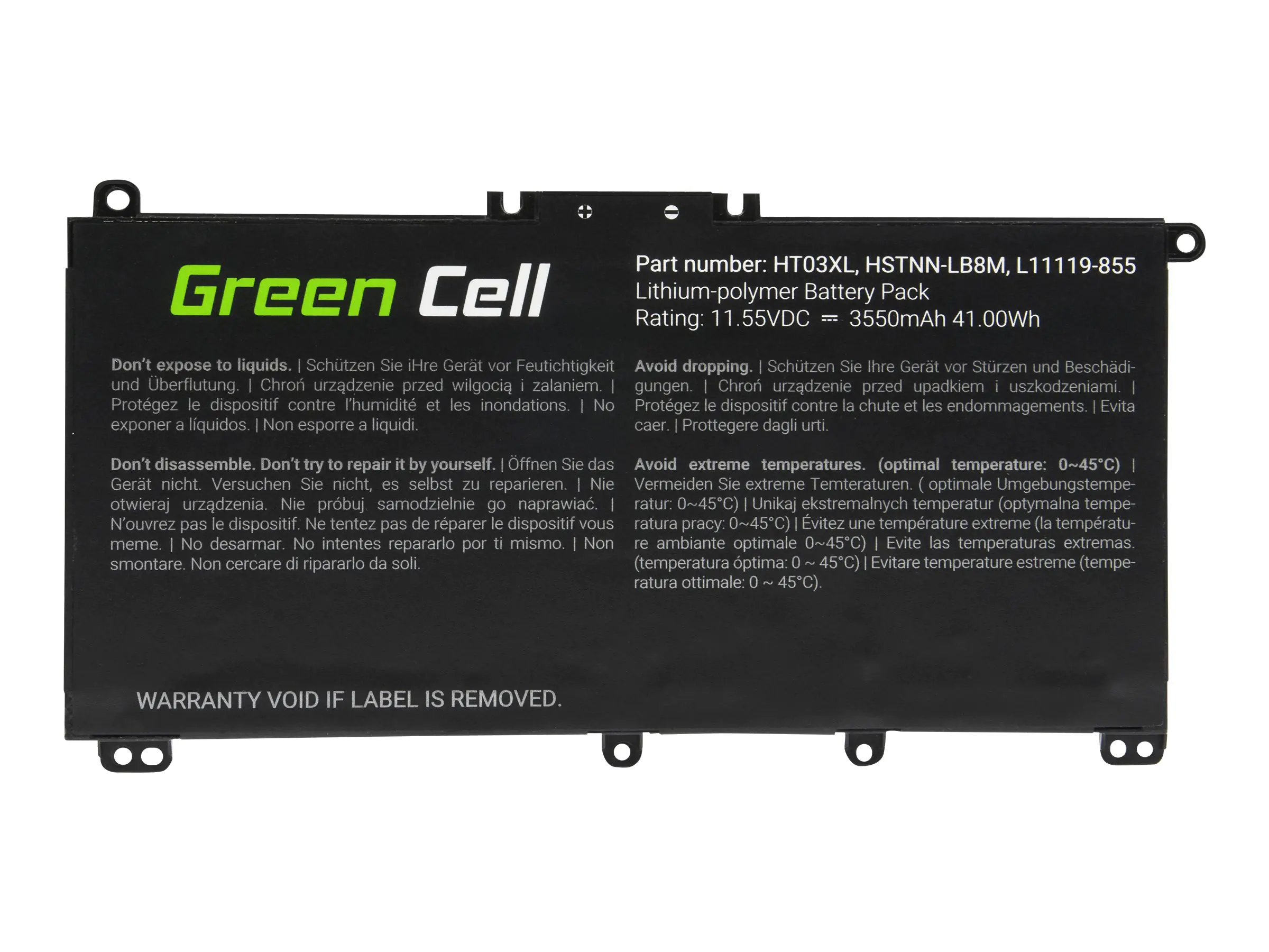 Green Cell - Laptop-Batterie (gleichwertig mit: HP HT03XL) - Lithium-Polymer - 3 Zellen - 3550 mAh - Schwarz - für HP 240 G7 Notebook, 245 G7 Notebook, 250 G7 Notebook, 255 G7 Notebook Green Cell - Laptop-Batterie (gleichwertig mit: HP HT03XL) - Lithium-Polymer - 3 Zellen - 3550 mAh - Schwarz - für HP 240 G7 Notebook, 245 G7 Notebook, 250 G7 Notebook, 255 G7 Notebook