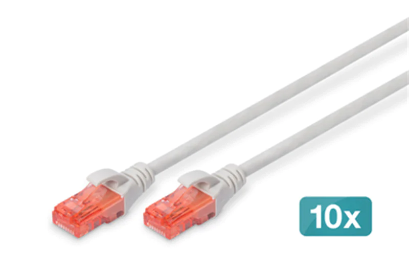 DIGITUS CAT 6 U/UTP Patchkabel, 0,5 m, Grau, LSZH, 10 Stück DK-1617-005-10