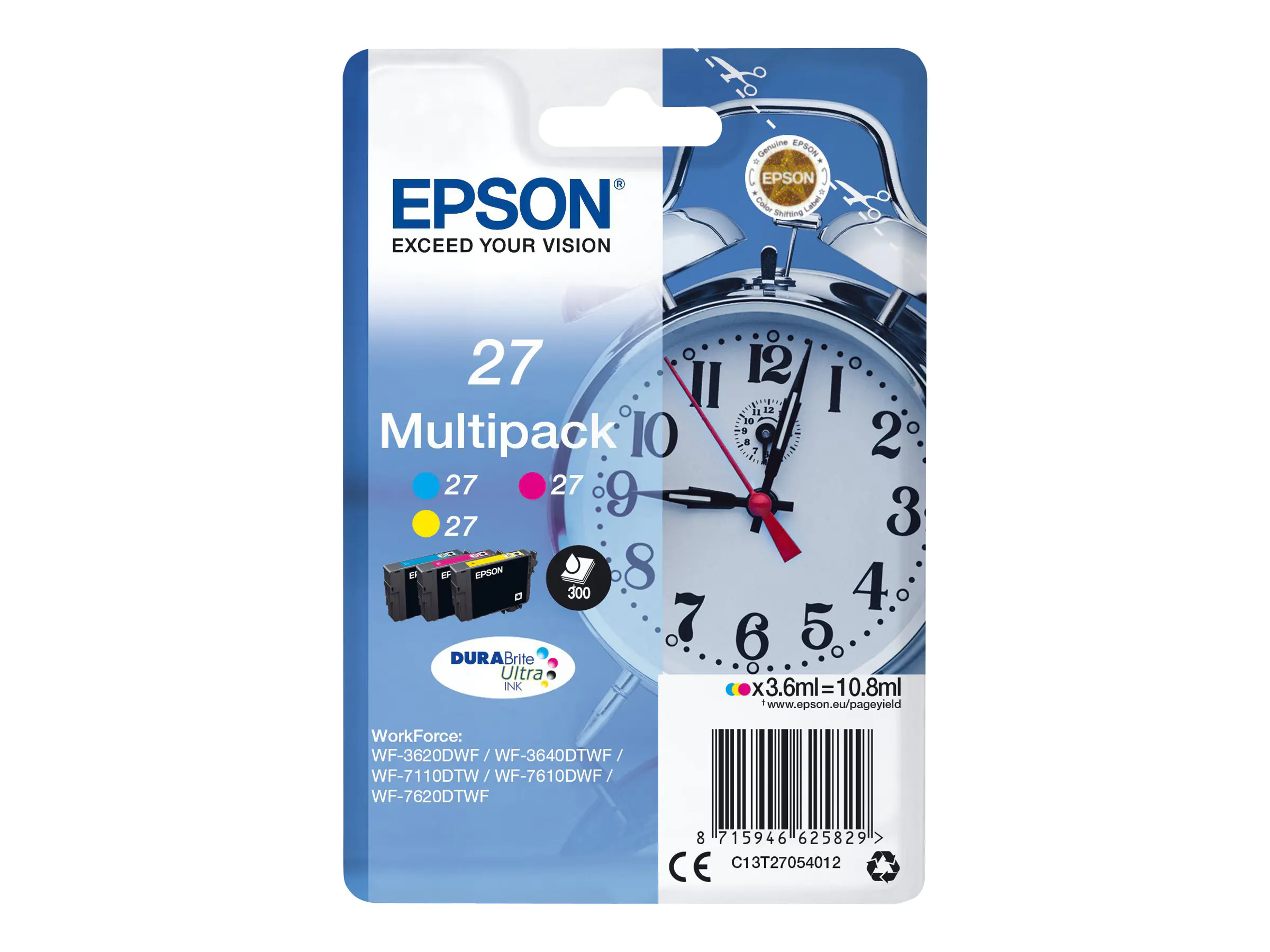 Epson 27 Multi-Pack - 3er-Pack - 10.8 ml - Gelb, Cyan, Magenta - Original - Tintenpatrone - für WorkForce WF-3620, WF-3640, WF-7110, WF-7210, WF-7610, WF-7620, WF-7710, WF-7715, WF-7720 Epson 27 Multi-Pack - 3er-Pack - 10.8 ml - Gelb, Cyan, Magenta - Original - Tintenpatrone - für WorkForce WF-3620, WF-3640, WF-7110, WF-7210, WF-7610, WF-7620, WF-7710, WF-7715, WF-7720