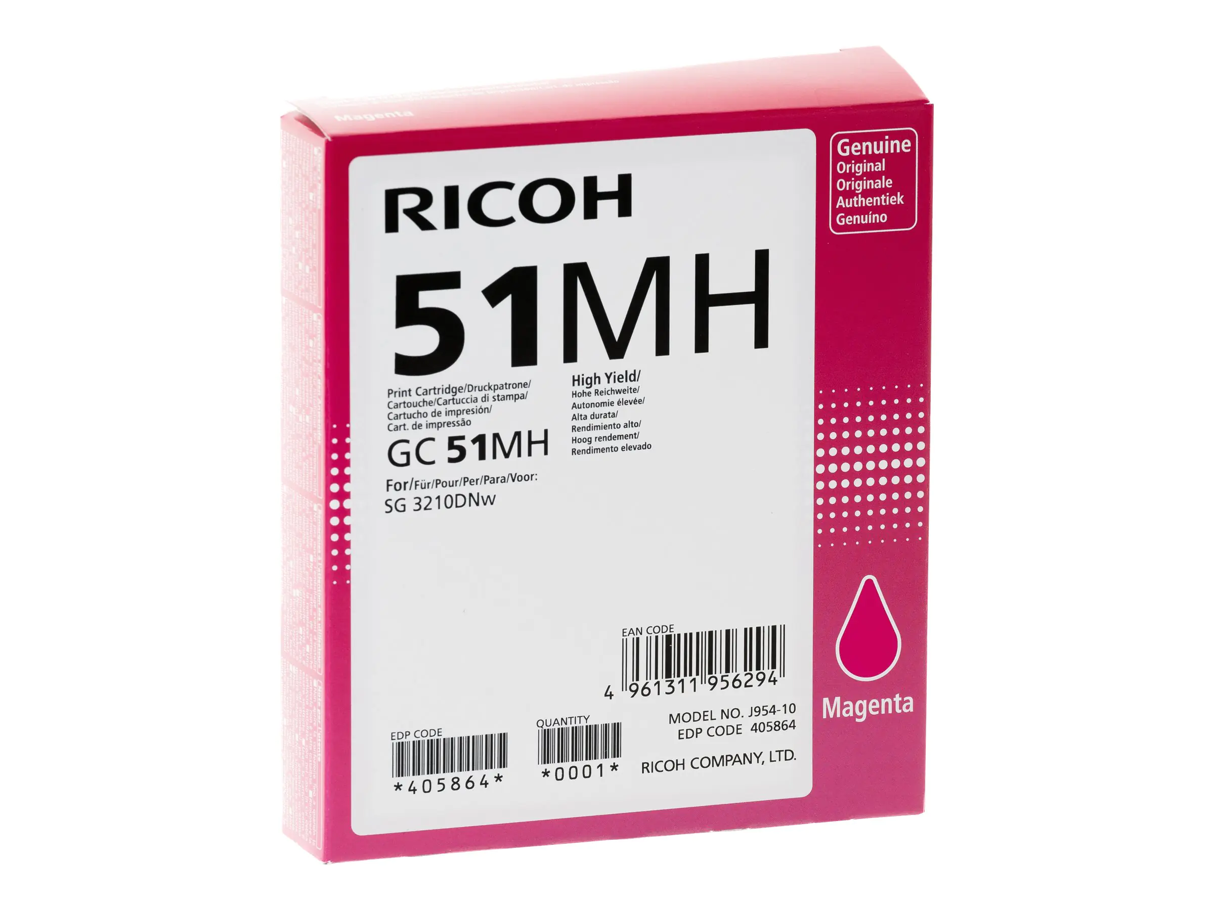 Ricoh GC 51MH - Hohe Ergiebigkeit - Magenta - Original - Tintenpatrone - für Ricoh SG 3210DNw Ricoh GC 51MH - Hohe Ergiebigkeit - Magenta - Original - Tintenpatrone - für Ricoh SG 3210DNw