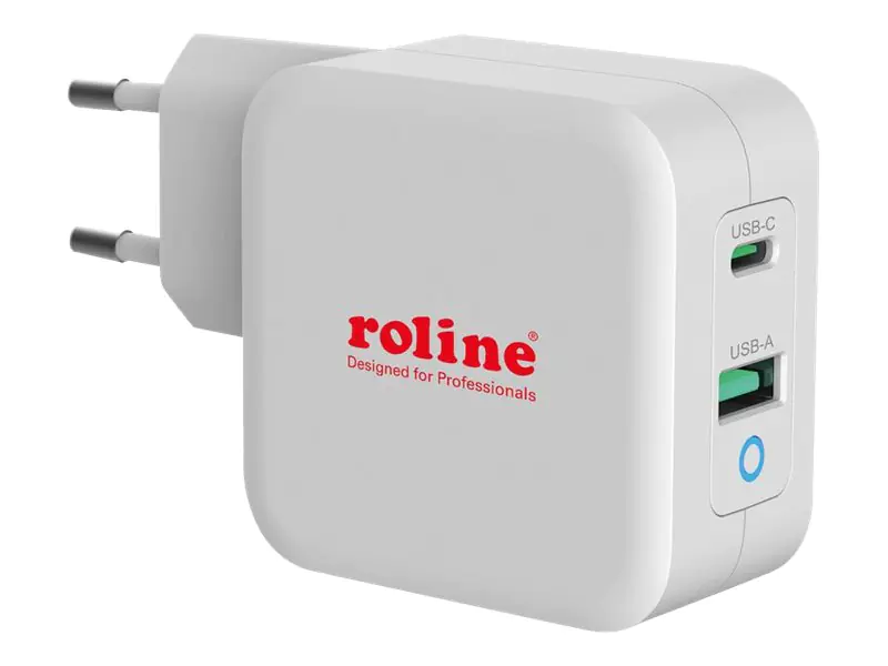 Roline - Netzteil - 65 Watt - 3.25 A - PD, QC 3.0 - 2 Ausgabeanschlussstellen (USB, 24 pin USB-C) - weiß Roline - Netzteil - 65 Watt - 3.25 A - PD, QC 3.0 - 2 Ausgabeanschlussstellen (USB, 24 pin USB-C) - weiß