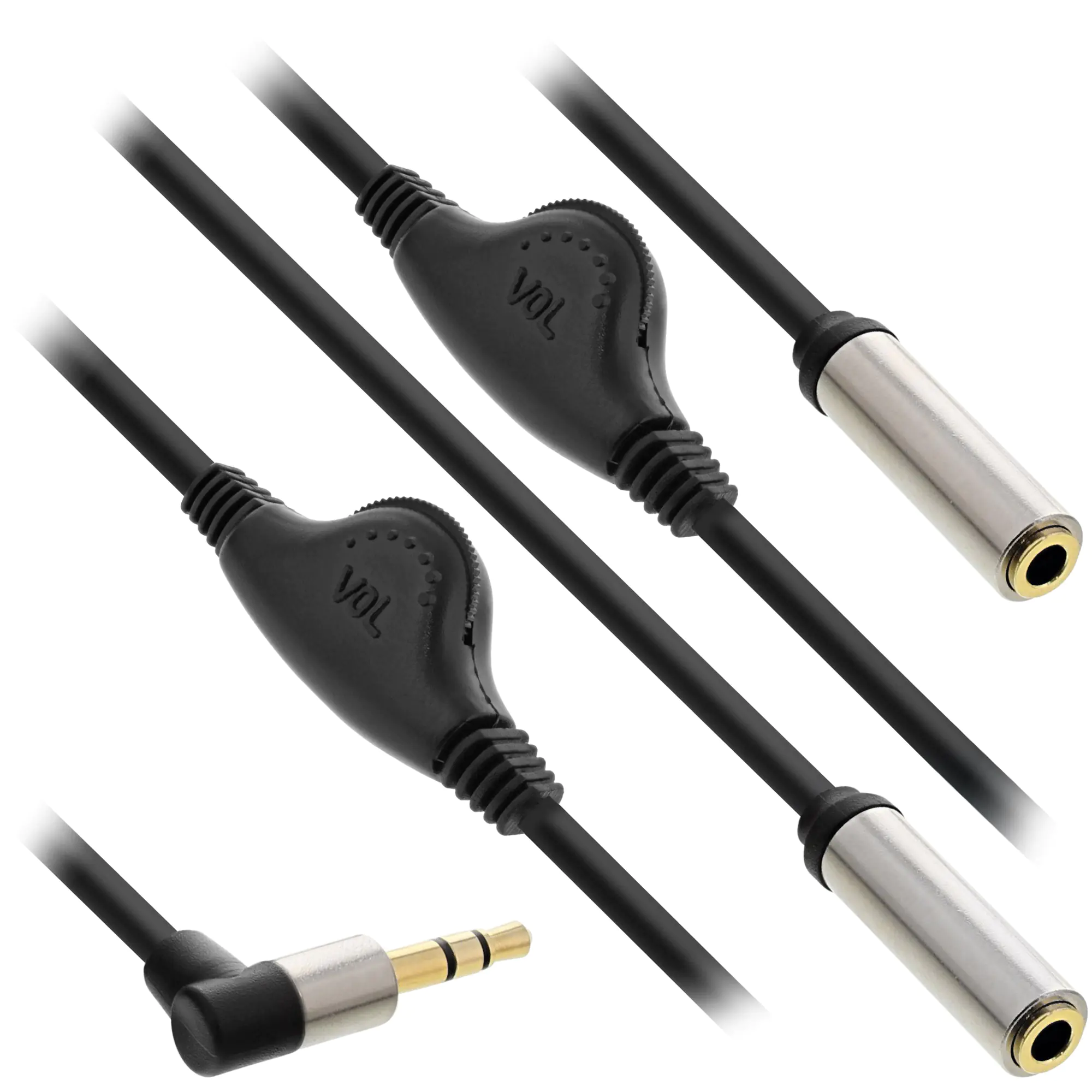 InLine Slim Audio Y-Kabel Klinke 3,5mm ST an 2x BU - mit Lautstärkeregler - 0,25m 99253A