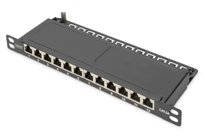 Digitus DN-91612S-SL-EA - Patch Panel - geeignet für Wandmontage, Rack montierbar - CAT 6a - STP - RJ-45 X 12 - Schwarz, RAL 9005 - 0.5U - 25.4 cm (10")
