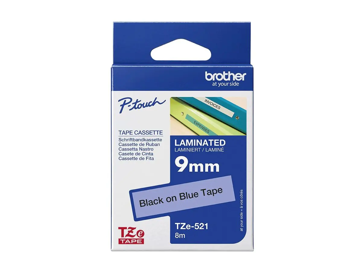 Brother TZe-521 - Schwarz auf Blau - Rolle (0,9 cm x 8 m) 1 Kassette(n) laminiertes Band - für Brother PT-D210, D600, H110, H200; P-Touch PT-1005, E110, H107; P-Touch Cube Plus PT-P710