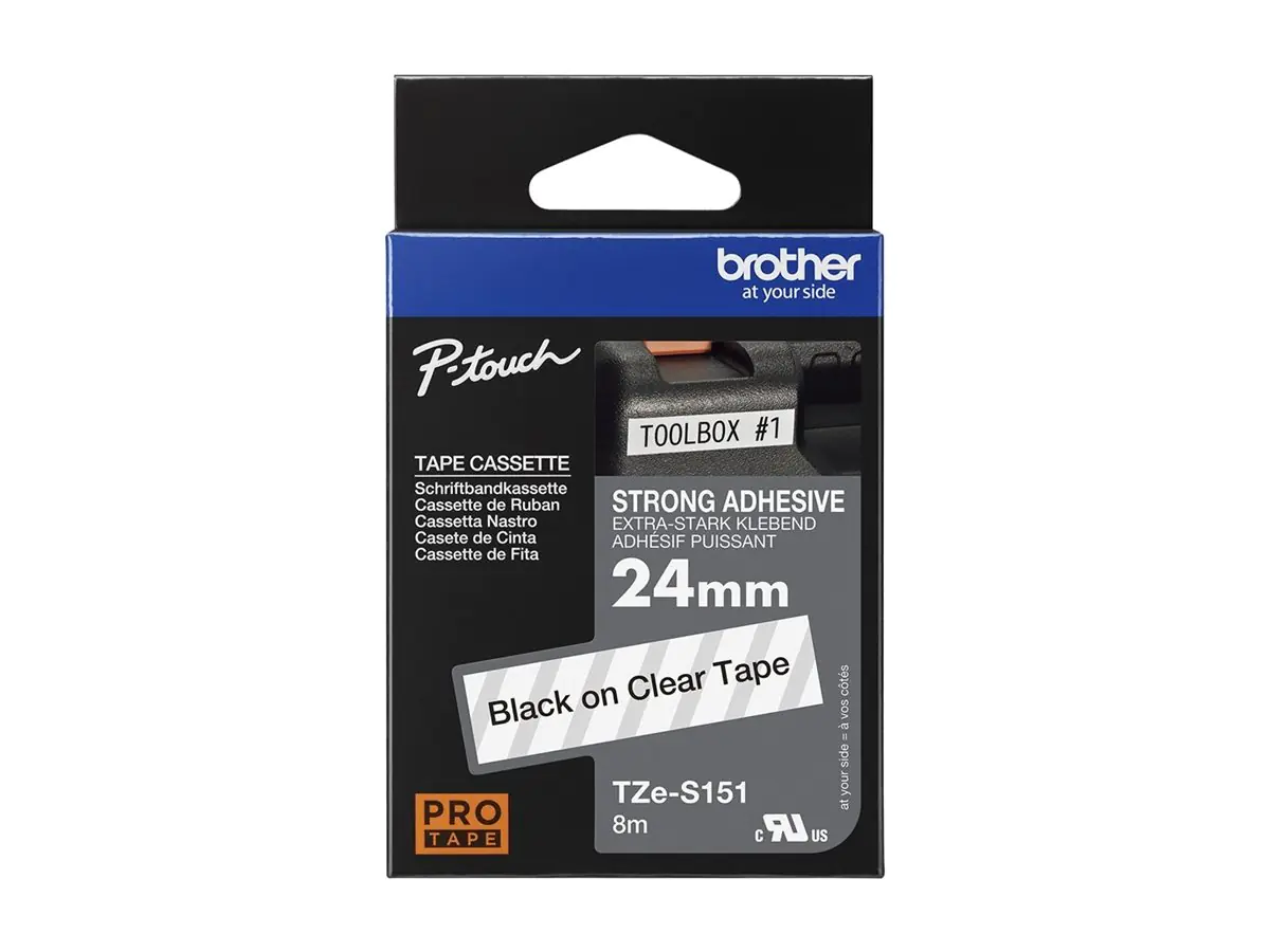 Brother TZe-S151 - Extra starker Klebstoff - schwarz auf durchsichtig - Rolle (2,4 cm x 8 m) TZES151