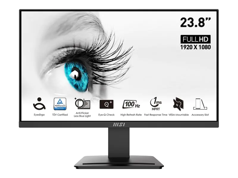 MSI PRO MP2412DE - LED-Monitor - 60.5 cm (23.8") - 1920 x 1080 Full HD (1080p) @ 100 Hz - VA - 300 cd/m² - 4000:1 - 1 ms - HDMI, DisplayPort - Schwarz