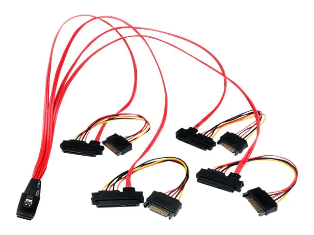 StarTech Internes Serial-Attached SCSI Mini SAS Kabel 50cm - SF-8087 auf 4x SFF-8482 - Internes Mini SAS Kabel zu 4x SATA - Internes SAS-Kabel - SAS 6Gbit/s - 36 PIN 4iMini MultiLane (S) zu SATA-Stromstecker, interne SAS, 29-polig (SFF-8482) - 50 cm - Rot