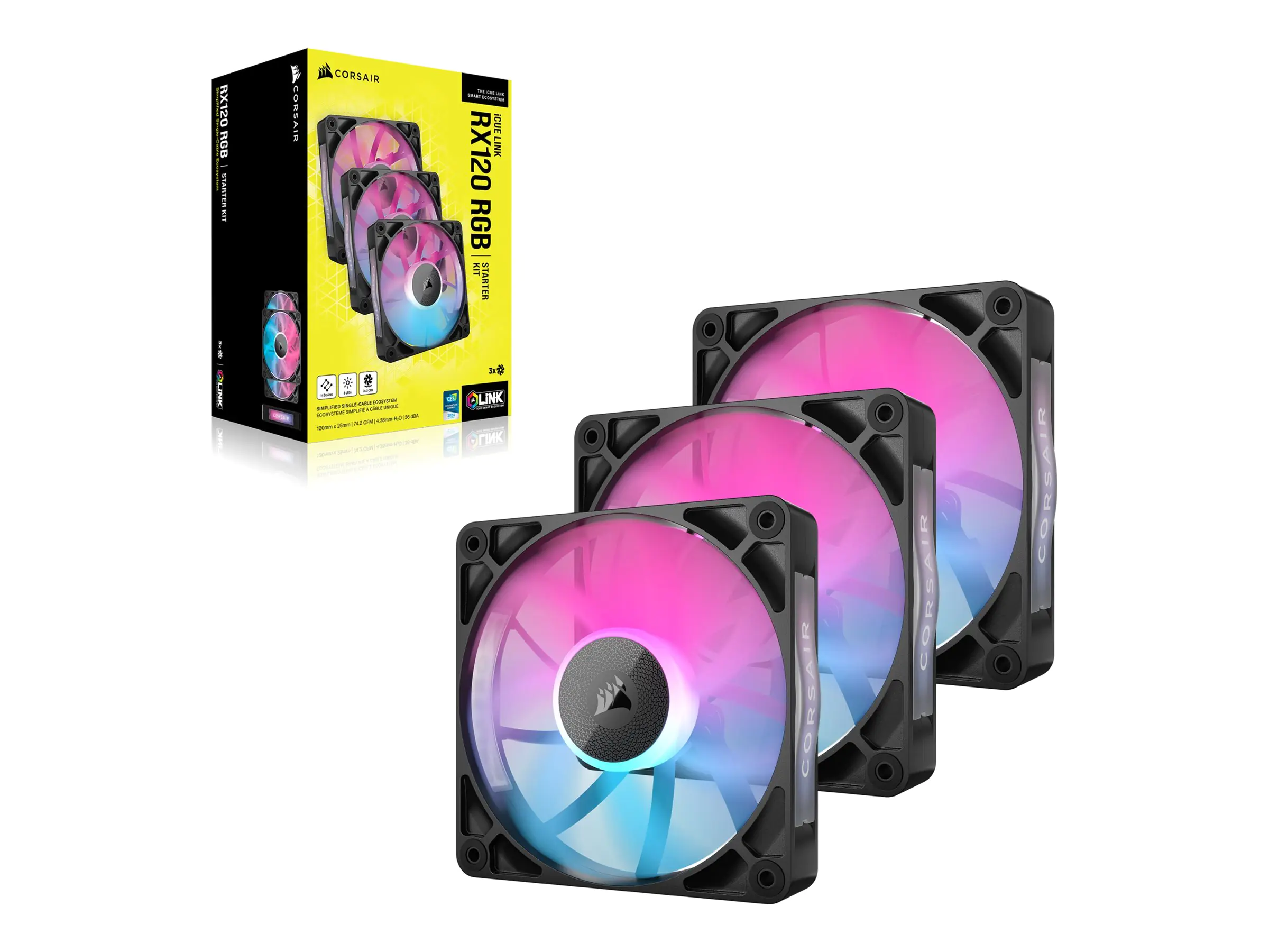 Corsair iCUE Link RX120 RGB Triple Starter Kit - Gehäuselüfter - 120 mm - Schwarz (Packung mit 3) CO-9051018-WW
