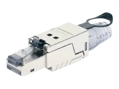 Intellinet Modular Plug Cat6a 10G Shielded Toolless RJ45 Modular Field Termination Plug with Pull-ring Release, For Easy and Quick High-quality Cable Assembly in the Field, STP, for Solid & Stranded Wire, Gold-plated Contacts, Metal Housing -