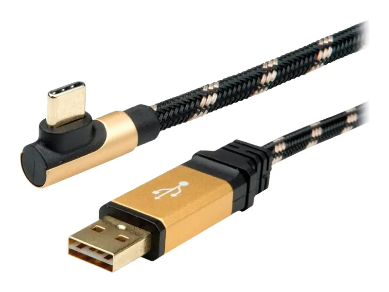 Roline Gold - USB-Kabel - USB (M) zu 24 pin USB-C (M) gewinkelt - USB 2.0 - 1.8 m - Schwarz/Gold Roline Gold - USB-Kabel - USB (M) zu 24 pin USB-C (M) gewinkelt - USB 2.0 - 1.8 m - Schwarz/Gold