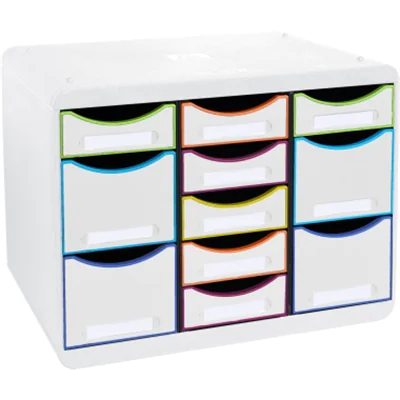 Exacompta Schubladenbox STORE-BOX Multi 11 Schubladen Polystyrol Gehäusefarbe: weiß Farbe der Schublade: weiß/harlekin Exacompta Schubladenbox STORE-BOX Multi 11 Schubladen Polystyrol Gehäusefarbe: weiß Farbe der Schublade: weiß/harlekin