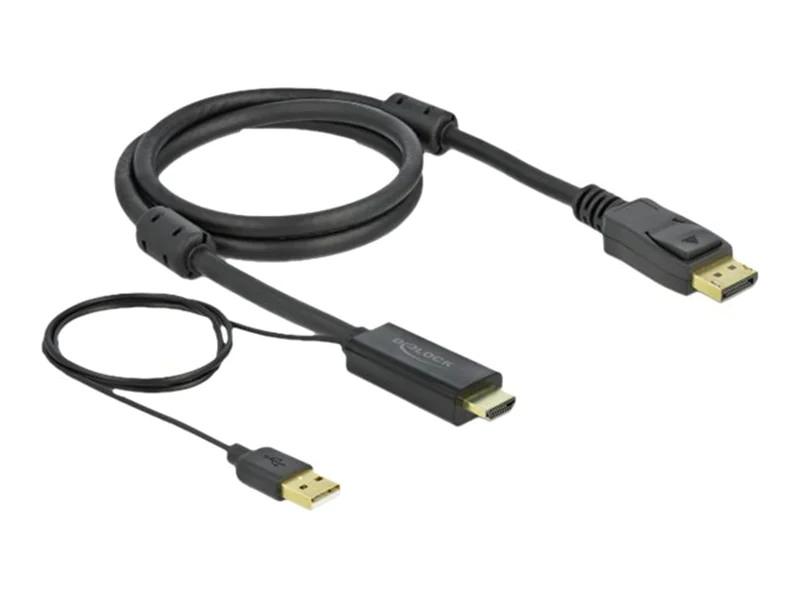 Delock - Video- / Audiokabel - HDMI, USB (nur Strom) männlich zu DisplayPort männlich - 1 m - Dreifachisolierung - Schwarz - 4K Unterstützung Delock - Video- / Audiokabel - HDMI, USB (nur Strom) männlich zu DisplayPort männlich - 1 m - Dreifachisolierung - Schwarz - 4K Unterstützung