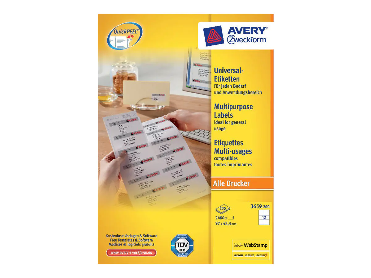 Avery Zweckform 3659 - Weiß - 42.3 x 97 mm 2400 3659-200
