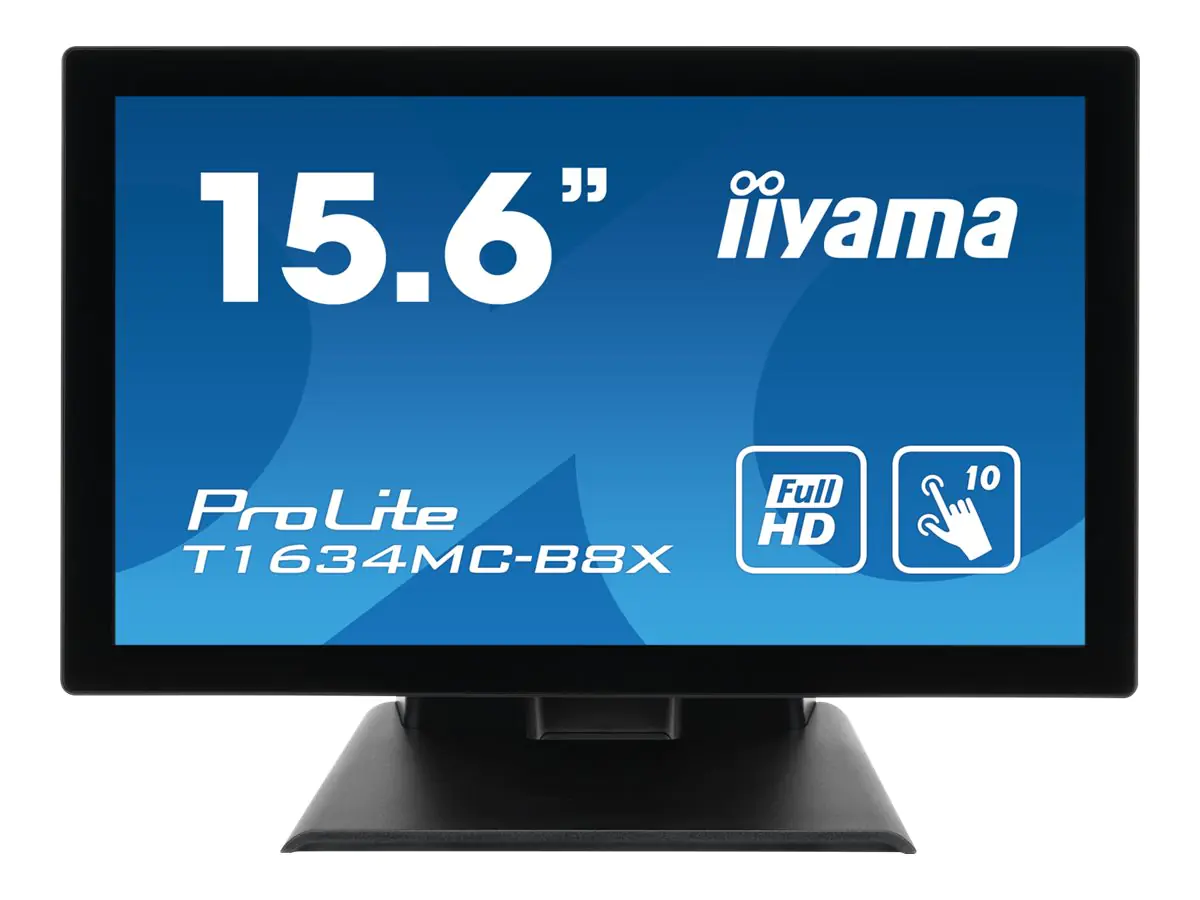 iiyama ProLite T1634MC-B8X - LED-Monitor - 39.5 cm (15.6") - Touchscreen - 1920 x 1080 Full HD (1080p) @ 60 Hz - IPS - 450 cd/m² - 700:1 - 25 ms - HDMI, VGA, DisplayPort - Schwarz, Matte