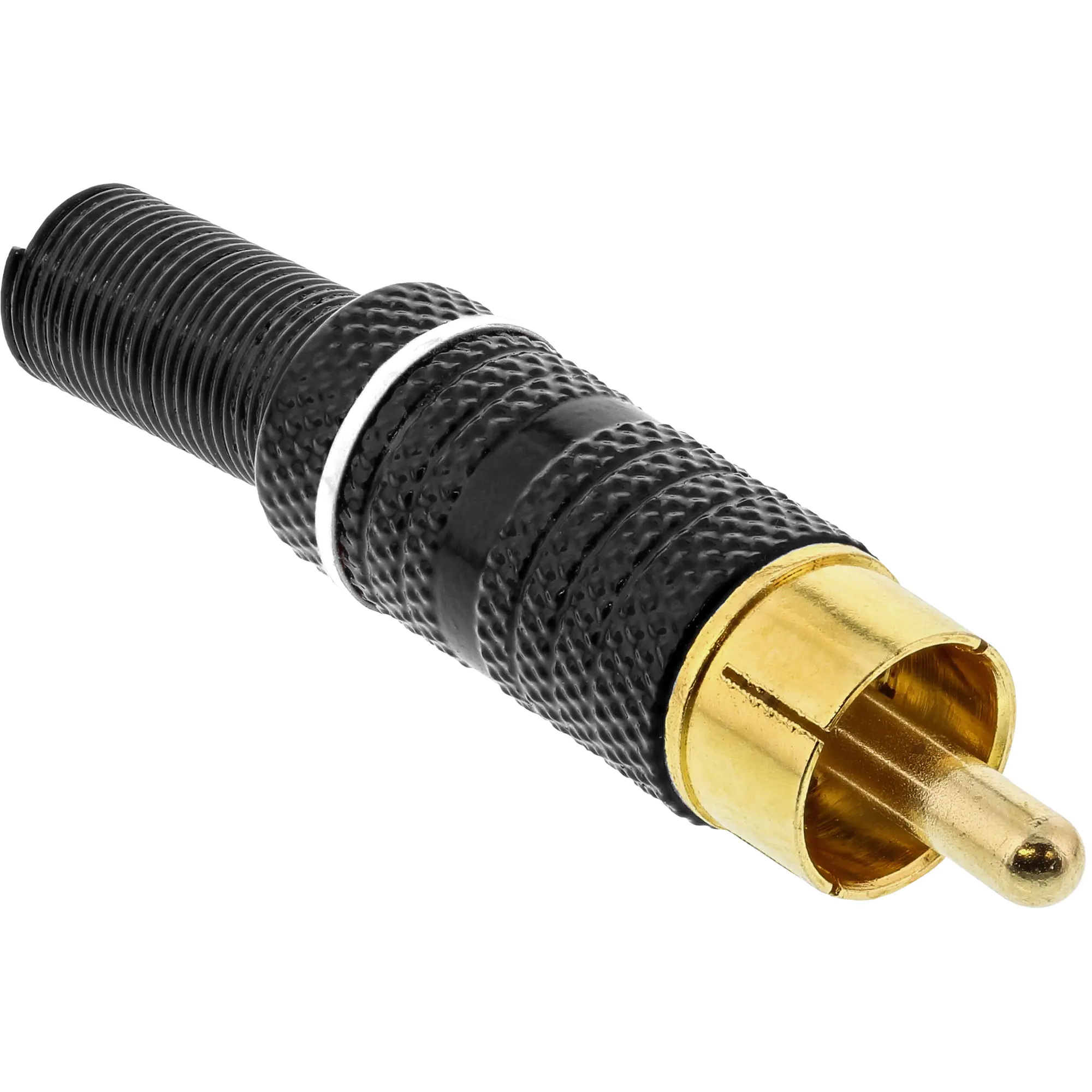 InLine Cinchstecker Lötversion - Metall schwarz - Ring weiß - für 6mm Kabel 99110P
