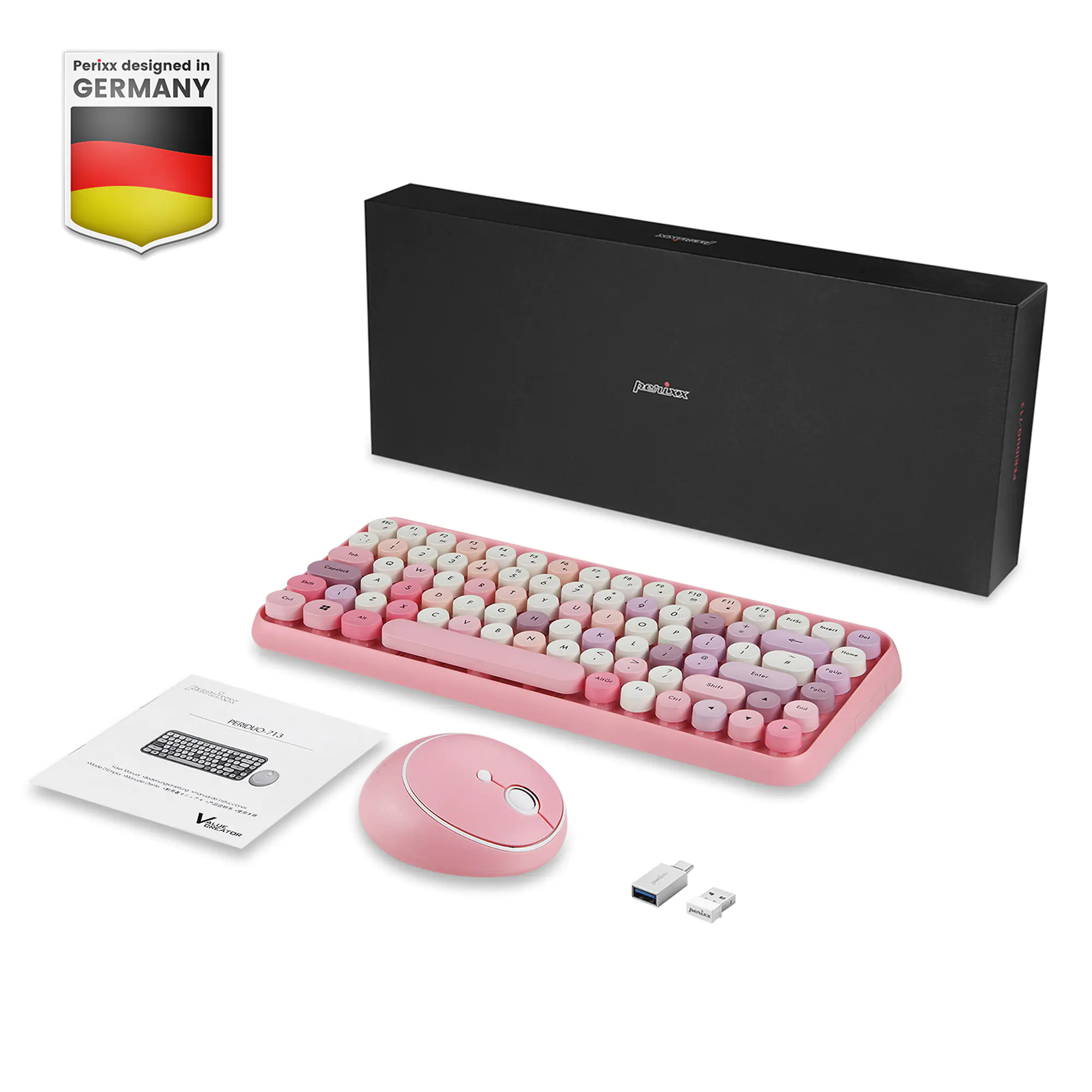 Perixx 11673, Kabellos, RF Wireless, Membran Key Switch, QWERTY, Pink, Weiß, Maus enthalten PERIDUO-713