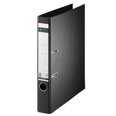 Leitz Ordner 50mm DIN A4 Rückenschild: geklebt Werkstoff: Pappe Material außen: Papier Material innen: Papier schwarz
