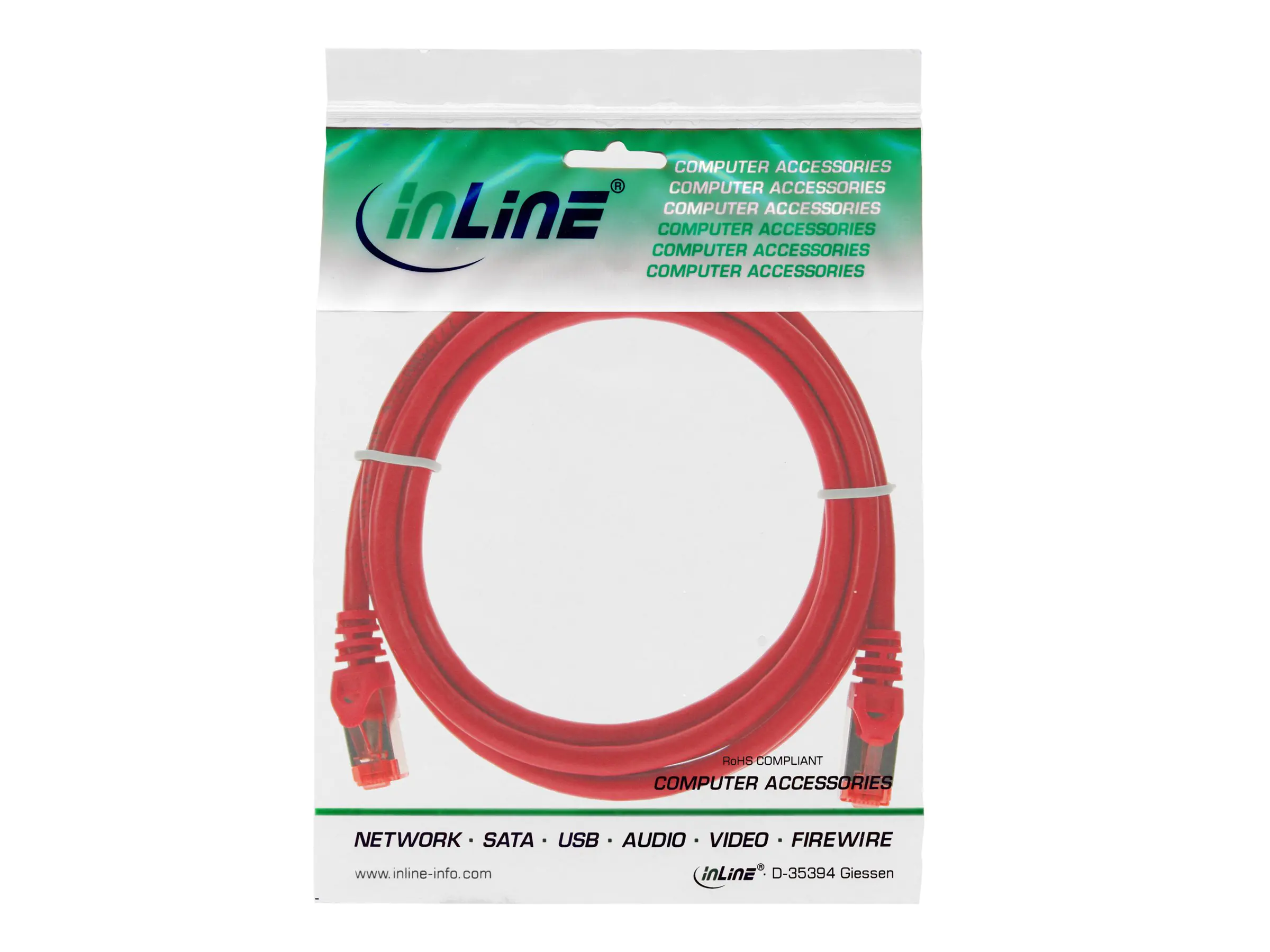 InLine Patchkabel - S/FTP (PiMf) - Cat.6 - 250MHz - PVC - CCA - rot - 1m 76111R