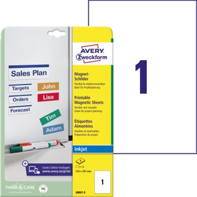 Etikett Magnetschild 210x297mm A4 Inkjet ws 5Blatt 5St Etikett Magnetschild 210x297mm A4 Inkjet ws 5Blatt 5St