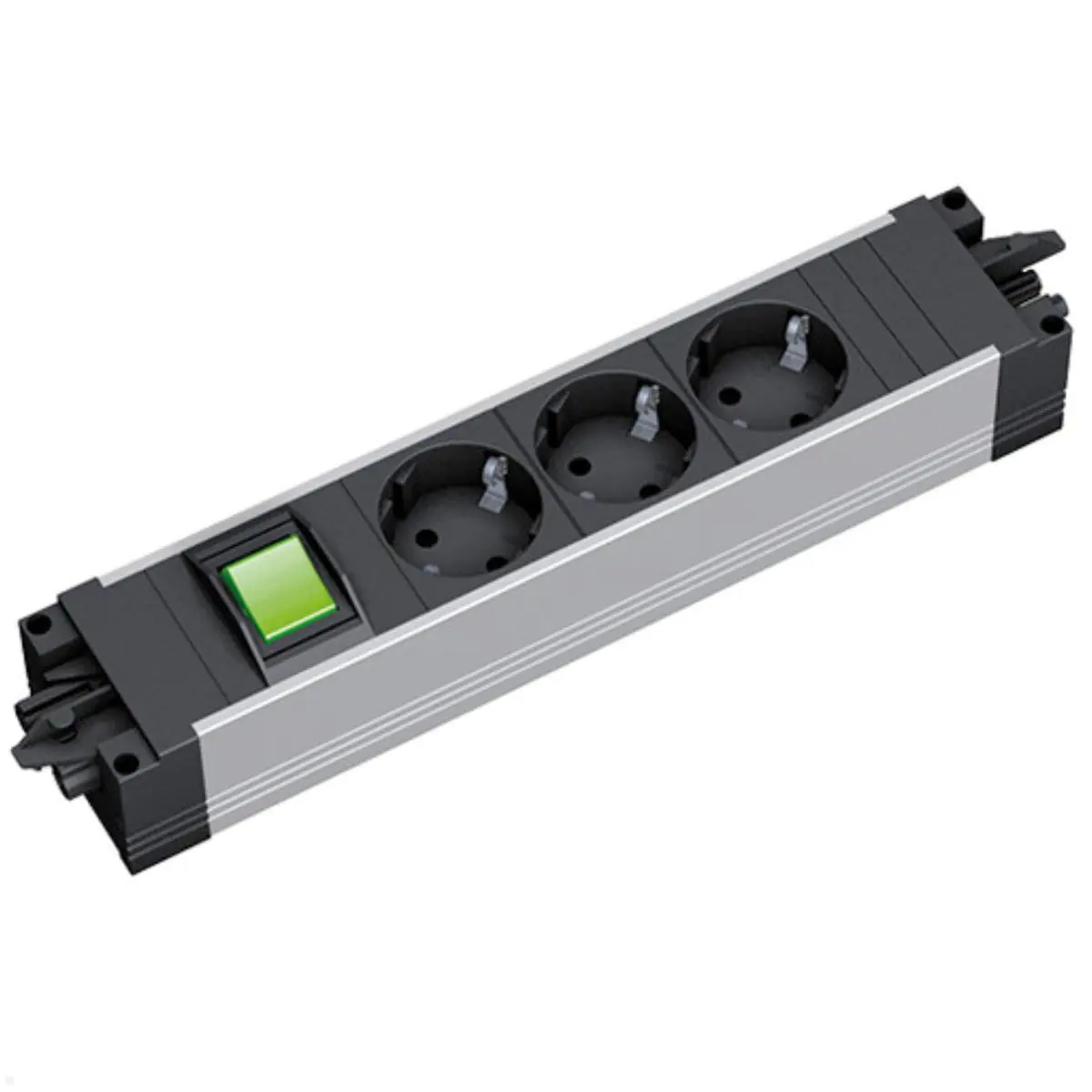 Bachmann STEP BASE ALU Steckdosenleiste 3-fach, schwarz/alu, mit Schalter für die Dosen, mit GST18