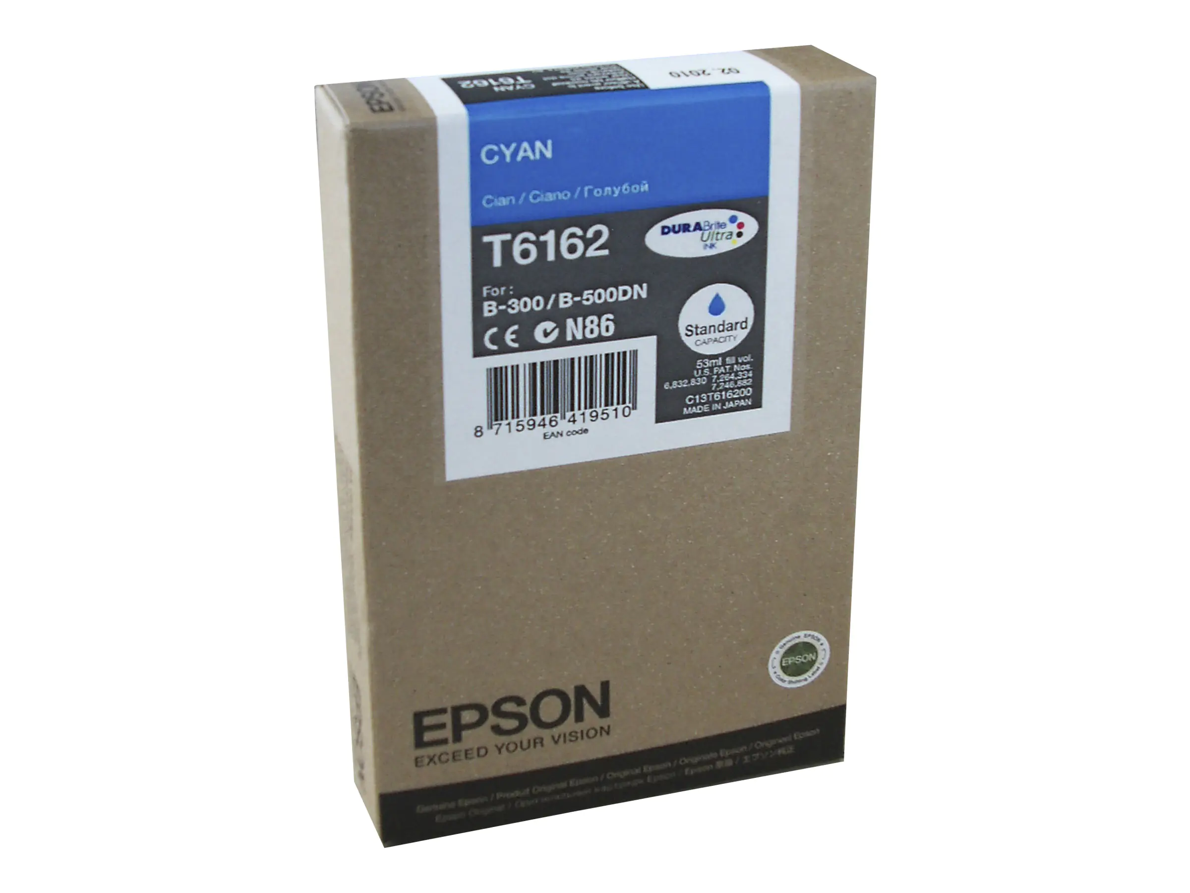 Epson T6162 - 53 ml - Cyan - original - Tintenpatrone - für B 300, 310N, 500DN, 510DN Epson T6162 - 53 ml - Cyan - original - Tintenpatrone - für B 300, 310N, 500DN, 510DN