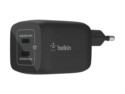 Belkin BoostCharge Pro - Netzteil - PPS Technology - 65 Watt - 3.25 A - PD 3.0, Fast Charge - 2 Ausgabeanschlussstellen (24 pin USB-C) - Schwarz Belkin BoostCharge Pro - Netzteil - PPS Technology - 65 Watt - 3.25 A - PD 3.0, Fast Charge - 2 Ausgabeanschlussstellen (24 pin USB-C) - Schwarz