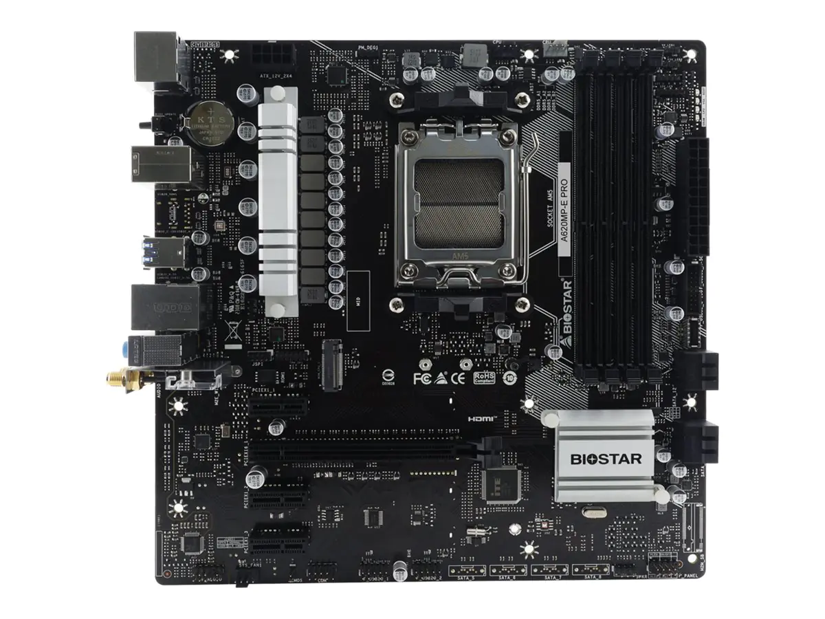 Biostar A620MP-E PRO - 6.0 - Motherboard - micro ATX - Socket AM5 - AMD A620 Chipsatz - USB-C 3.2 Gen2, USB 3.2 Gen 1 - 2.5 Gigabit LAN - Onboard-Grafik (CPU erforderlich)