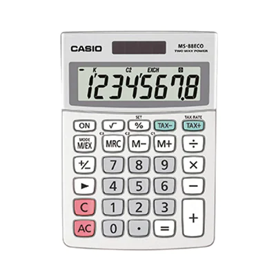 CASIO Tischrechner MS-88ECO-W-EH 10x14cm 8stellig silbergrau CASIO Tischrechner MS-88ECO-W-EH 10x14cm 8stellig silbergrau