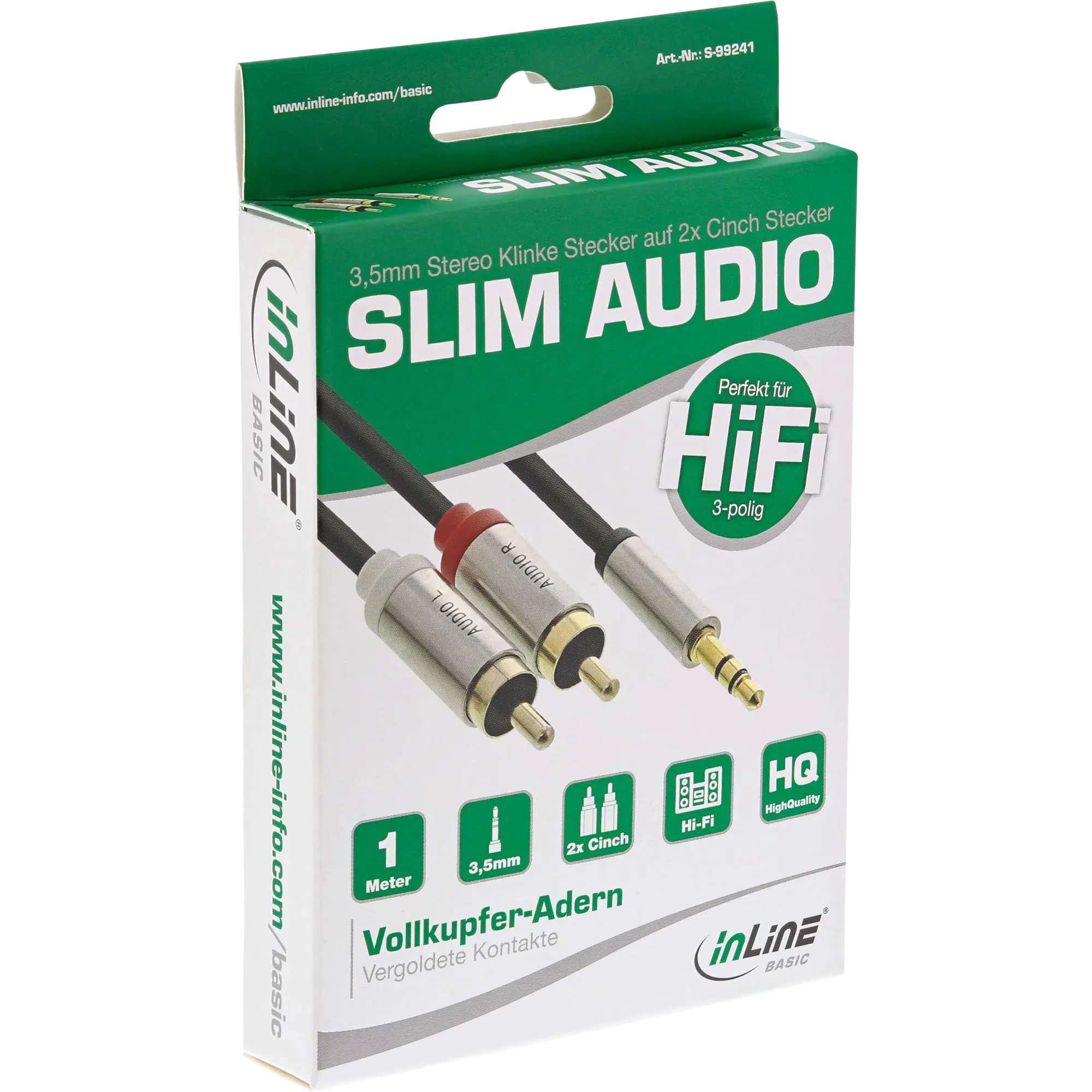 InLine Basic Slim Audio Kabel Klinke 3,5mm ST an 2x Cinch ST - 1m S-99241