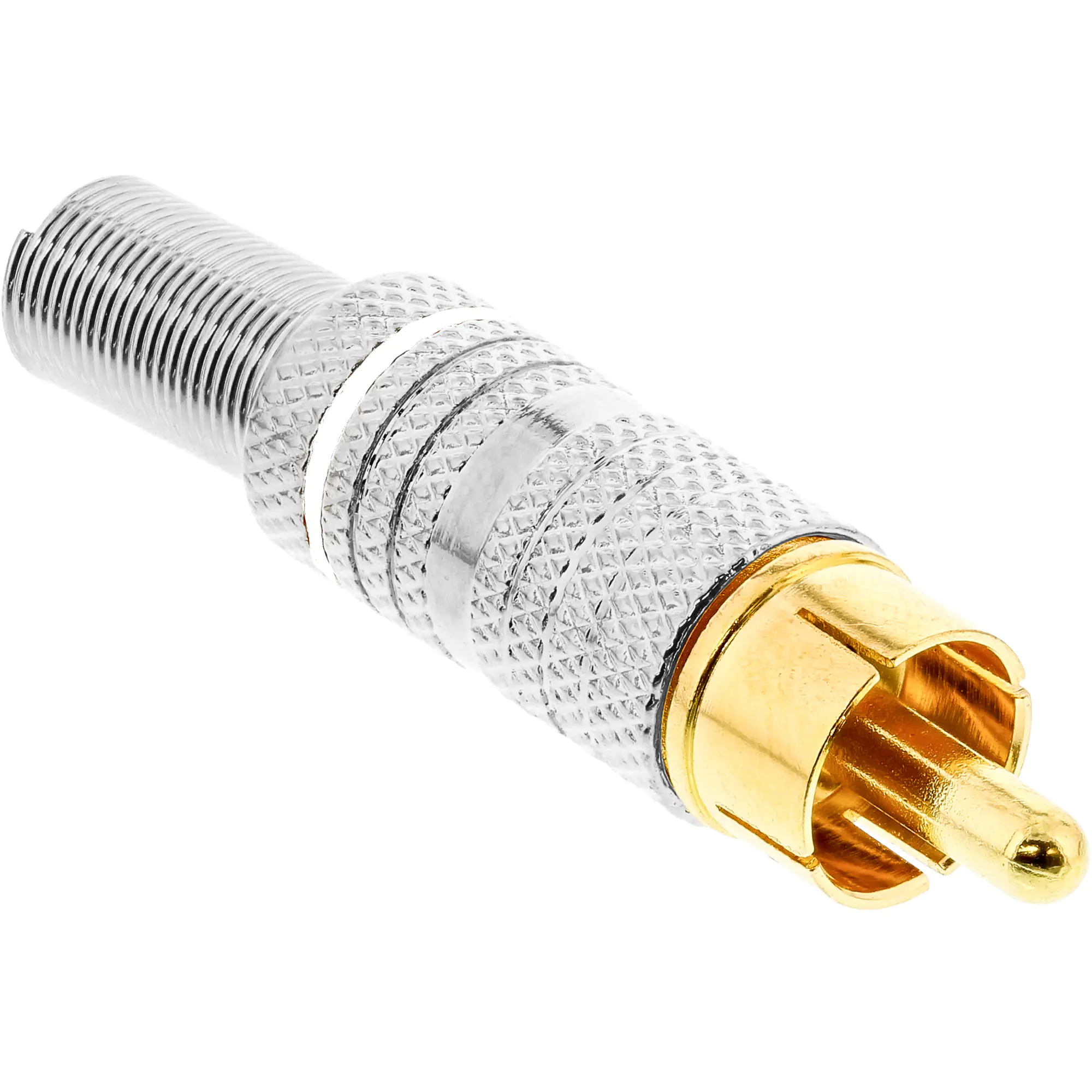 InLine Cinchstecker Lötversion - Metall silber - Ring weiß - für 6mm Kabel 99110N