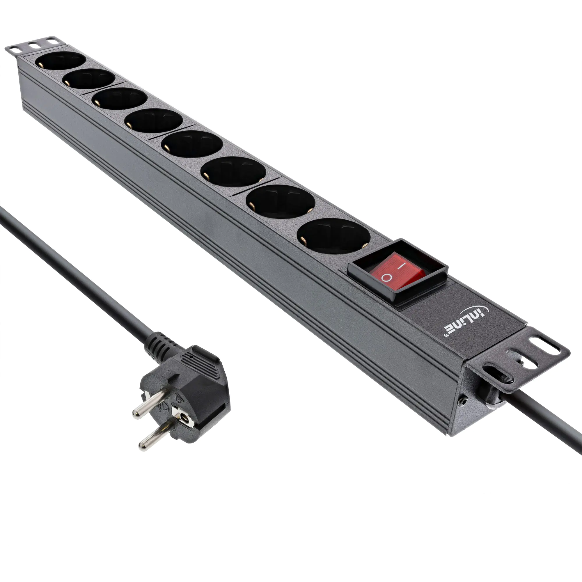 InLine 19" Steckdosenleiste - 8-fach Schutzkontakt - mit Schalter - 2m - schwarz 16418S