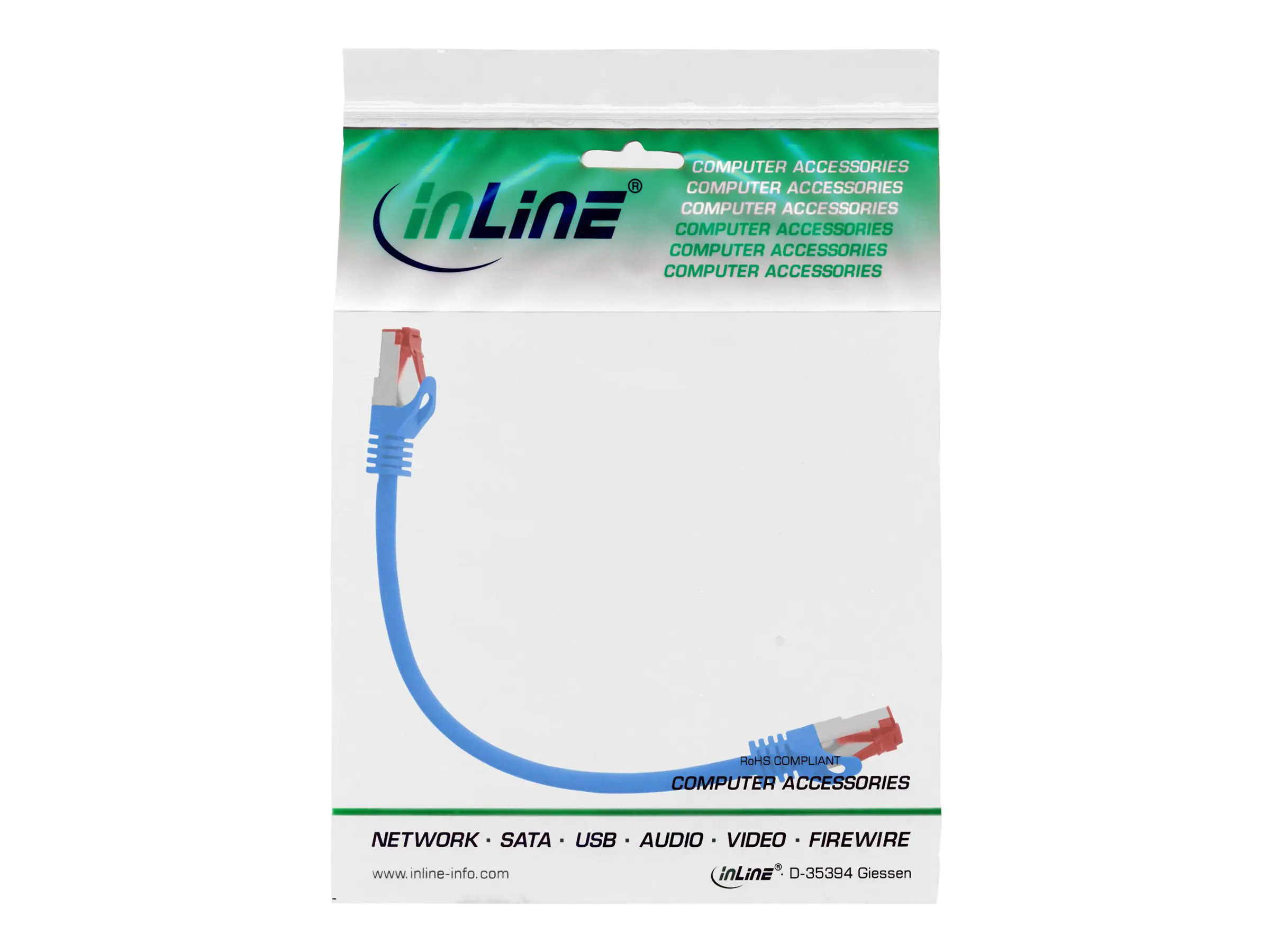 InLine Patchkabel - S/FTP (PiMf) - Cat.6 - 250MHz - PVC - CCA - blau - 0,25m 76122B
